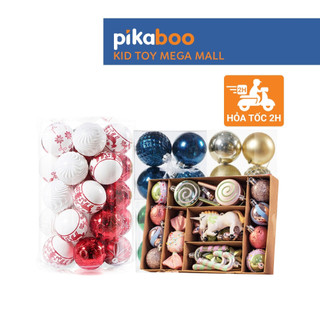 Quả châu Noel và đồ trang trí Giáng sinh Pikaboo, combo trang trí tiêu chuẩn xuất khẩu Châu Âu sơn tĩnh điện bền màu