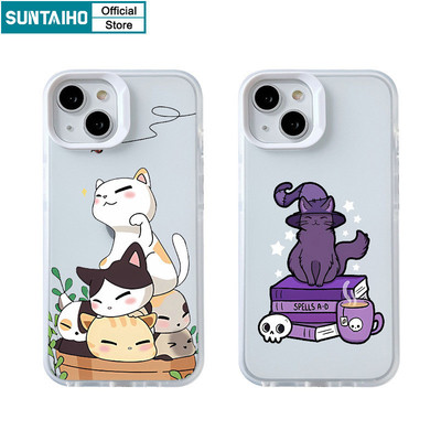 Suntaiho Thời Trang Dễ Thương Họa Tiết Mèo Phù Thủy Trong Suốt Mờ Dành Cho Iphone 15 14 12 13 11 Pro Max IP 7 8 Plus Iphon X Xs XR Xs Max TPU Silicon Softcase Cao Cấp Chống Sốc Ốp điện thoại