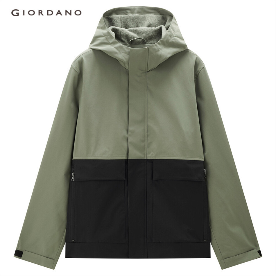 Áo khoác GIORDANO 01073671 có mũ trùm đầu lót lông cừu màu tương phản thời trang dành cho nam