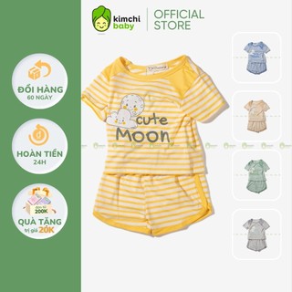 Bộ Cộc Tay Cho Bé Trai, Bé Gái RIMINO Vải Cotton Lụa Họa Tiết Đám Mây Kẻ Sọc, Đồ Bộ Cho Bé Mặc Nhà  KW305