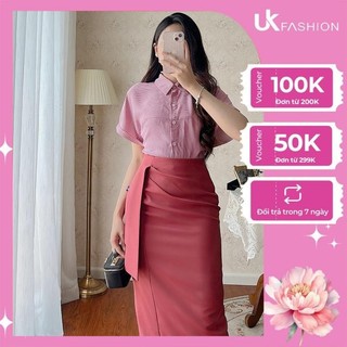 Áo Sơ Mi Nữ UK Fashion Cổ Đức Kẻ Vai Chờm Chất Vải Mềm Mịn Thoáng Mát UKSM2305001
