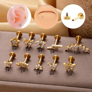 1 Cái Bên Trong Chủ Đề Labret Stud Môi Xuyên Xoắn Bông Tai Bông Bướm Hoa Hình Lá Ngôi Sao Thép Không Gỉ Với Zircon