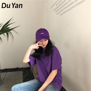Du YAN Áo thun màu tím có tay ngắn, áo thun có tay áo năm xu ở mặt sau.