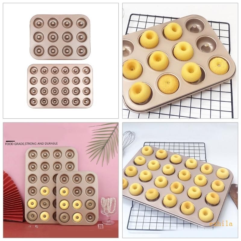 Exhila 12 24 Khoang Bánh Donut Khay Nướng Mini Tròn Donut Nướng Chảo Chống Dính Bánh Nướng Khay Thép Carbon Donut Khuôn