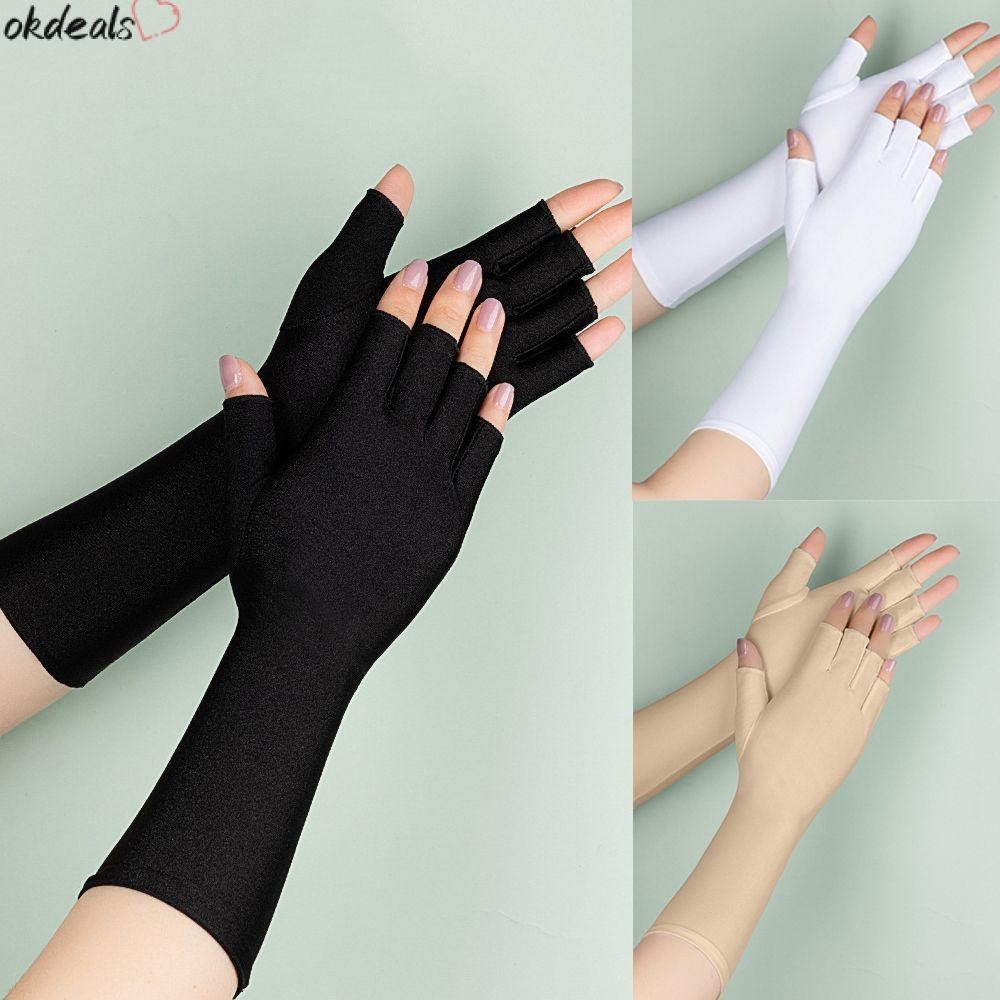 Okdeals Găng Tay Dài Hở Ngón Chống Nắng Màu Trắng Đen Thời Trang Mùa Hè Cho Nữ Khi Lái Xe