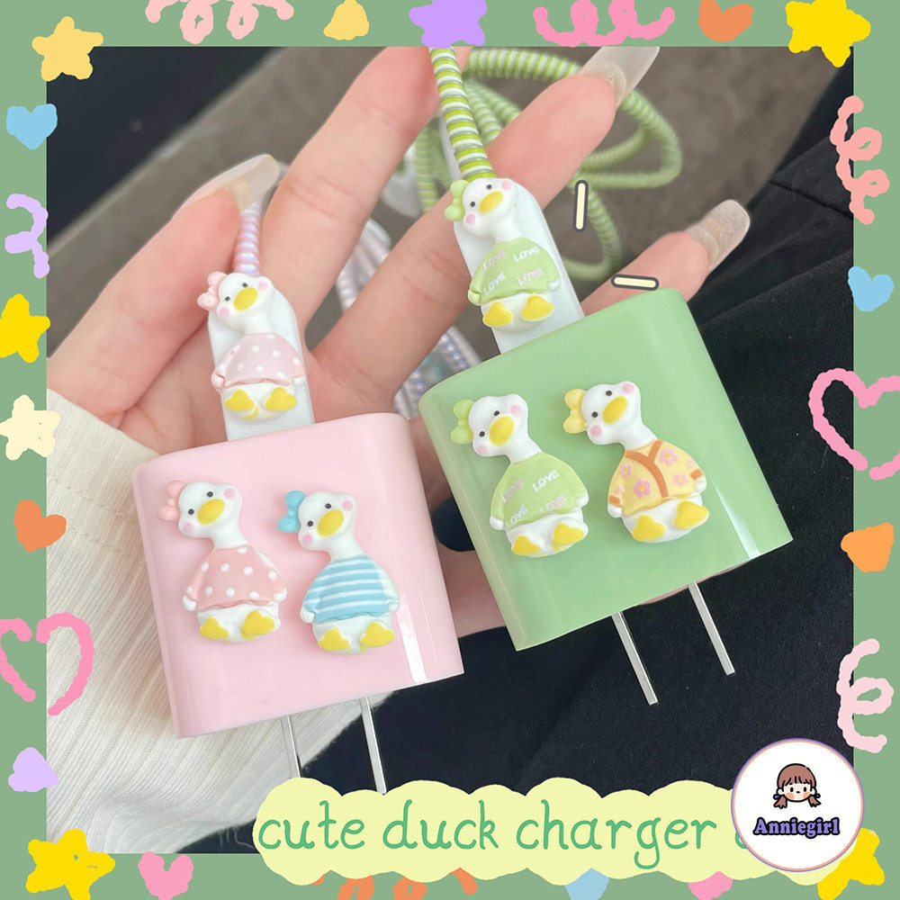 3d Macaron Vịt Dễ Thương Sạc Bảo Vệ Cho Iphone 20W Cáp USB Winder Cho Apple 12 13 11 Promax 14 Plus Mềm Bảo Vệ Vỏ Tay