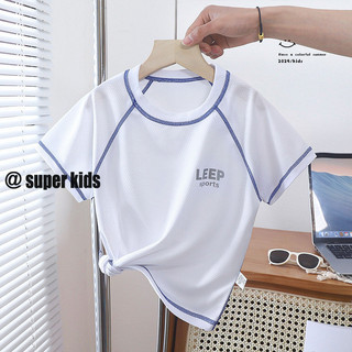 SUPER KIDS Áo thun thể thao ngắn tay thể thao trẻ em bé trai lưới khô nhanh cho bé gái Áo sơ mi đáy thoáng khí