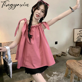 Áo thun nữ không tay TINGYAXIU Áo thun giảm béo dáng rộng ngọt ngào và đa năng