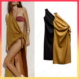 Zara Za Mùa Hè Phong Cách Mới Thiết Kế Pháp Gợi Cảm quây Phong Cách Ngày Lễ Nơ Bất Đối Xứng Đầm 3183005