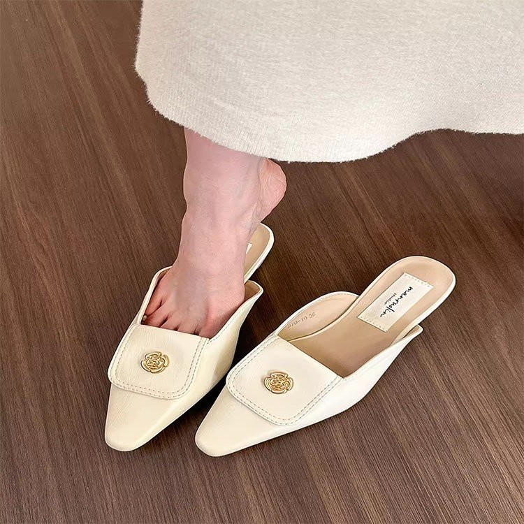 Giày Sandal Mũi Nhọn Flat Gót Nữ Slip-On