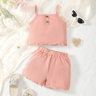Bộ Đồ Cho Bé Gái 1-8 Tuổi 2 Bộ Không Tay Suspender Top Quần Short Đầu Xuân Trẻ Sơ Sinh Quần Áo Cho Bé