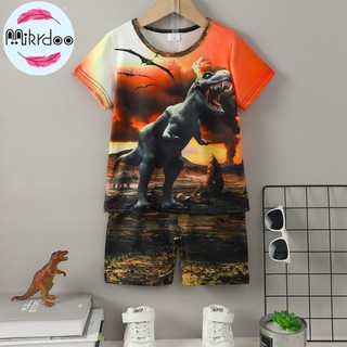 Mikroo 4-7 Tuổi Bé Trai Bộ 2 Tay Ngắn Động Vật Khủng Long In Hình Đẹp Trai Thoáng Khí Trẻ Sơ Sinh Quần Áo Cho Bé
