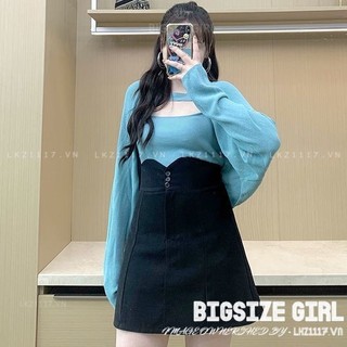 BIGSIZE Set Bộ đồ nữ Áo kiểu form rộng tay dài Kết Hợp chân váy ngắn