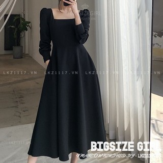 Váy đầm nữ Bigsize Đầm dự tiệc sang trọng dáng xoè tay dài cổ vuông đen mùa xuân Phong cách Hàn Quốc Thời Trang đẹp