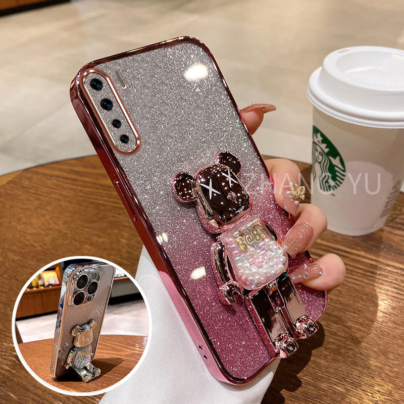 Ốp lưng OPPO RENO 3 A91 Ốp điện thoại TPU 3D Little Bear stereo đứng silicon mềm mạ điện siêu mỏng O