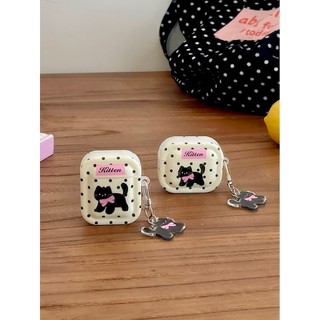 Dots black cat pink bowknot hard pc tai nghe cho airpods 1 2 3 pro 1 2 tai nghe xoay hộp treo