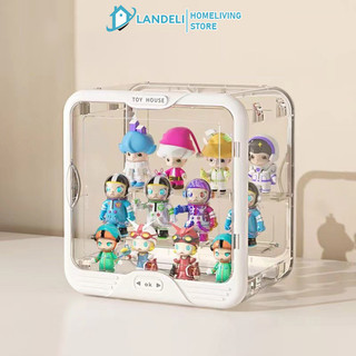 Landeli Hình máy tính để bàn hộp mù lưu trữ búp bê trong suốt hình acrylic hiển thị tủ bụi