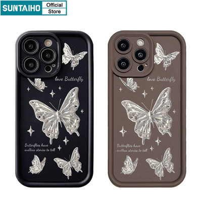 Suntaiho Thời Trang Họa Tiết Bướm Đẹp Ốp lưng Iphone 15 14 12 13 11 Pro Max IP 7 8 Plus Iphon X Xs XR Xs Max TPU Silicon Softcase Cao Cấp Chống Sốc Ốp Lưng