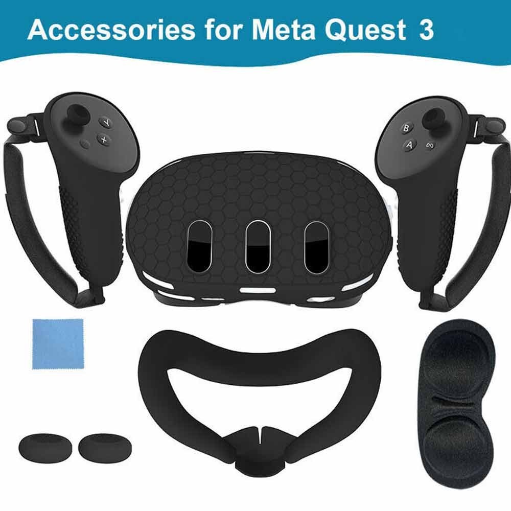 For Meta Quest 3 Silicone Protective Shell Set Controller Grip Cover Face Case Anti-Leakage Nose Pad VR Accessories
