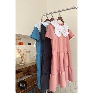 H3310  [Bigsize 60 - 95kg]  ĐẦM DÀI ĐUÔI CÁ SUÔNG PHỐI BÈO CỔ TRẮNG NHẸ NHÀNG THANH LỊCH