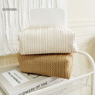 Guouqna Bắc Âu Ins Lúa Mì Kết Cấu Tai Hộp Đựng Khăn Giấy Túi Đựng Khăn Giấy Ô Tô Hộp Bảo Quản Khăn Giấy Phòng Khách Trang Trí Nhà GUOUqna