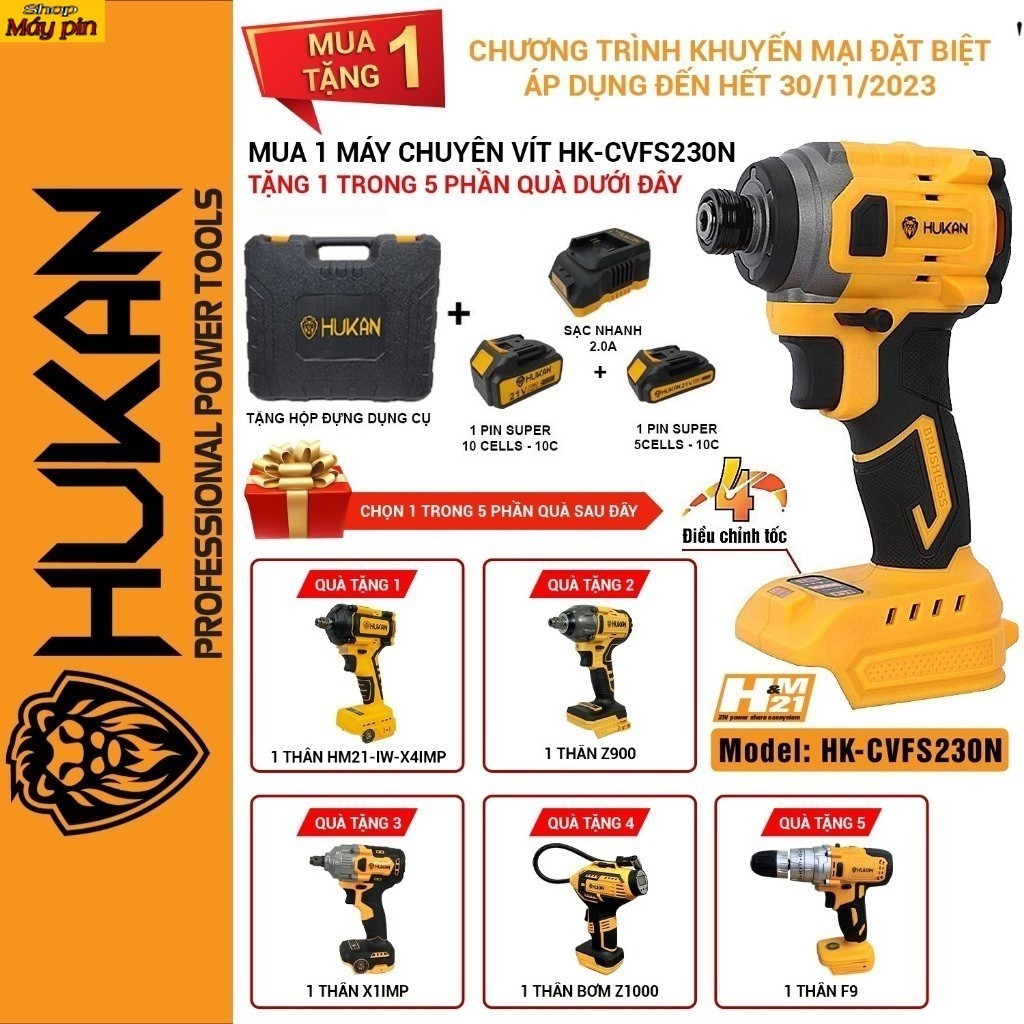 Máy Bắn Vít HUKAN HK-CSFS230N Điều Chỉnh 4 Cấp Lực Siết 230N.m Động Cơ Không Thổi Than ... . SHOP Máy pin giá rẻ