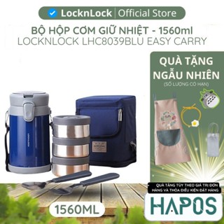 Bộ hộp cơm giữ nhiệt 3 ngăn 2 lít LocknLock Chính hãng, giữ nhiệt lâu LHC8039 - Kèm túi đựng, muỗng nĩa - HAPOS KIDS