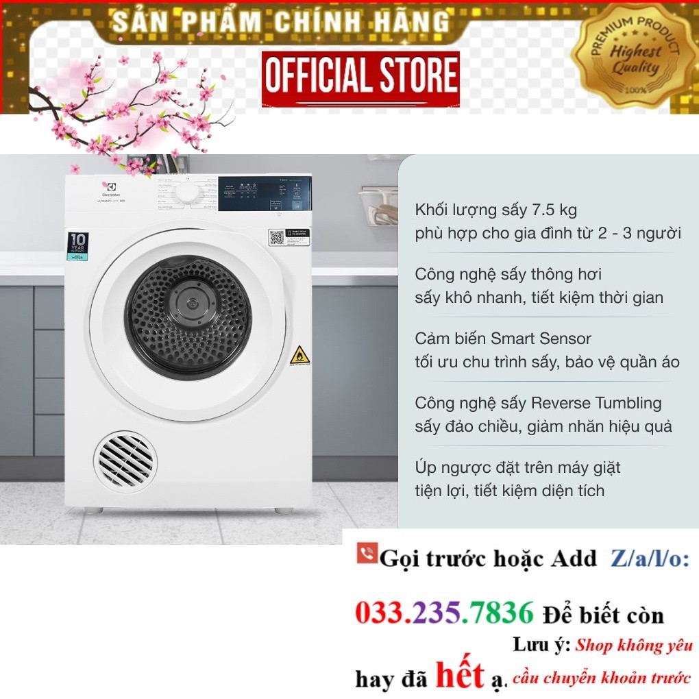 >Sale< MÁY SẤY ELEC EDV754H3WB (7.5KG)