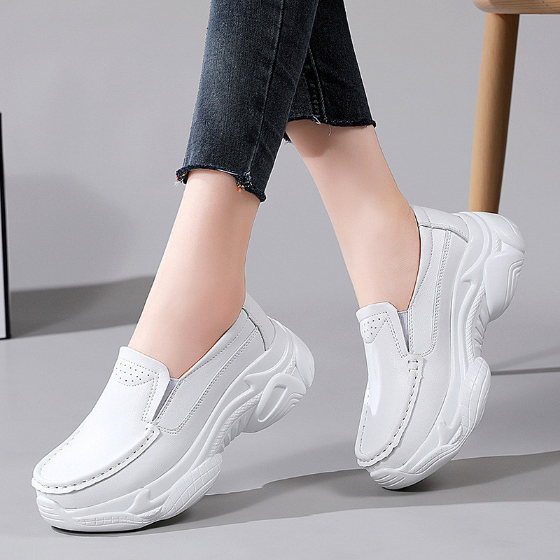 Giày Nữ Đế Dày Tăng Chiều Cao Giày Trắng Giày Slip-On Giày Lười