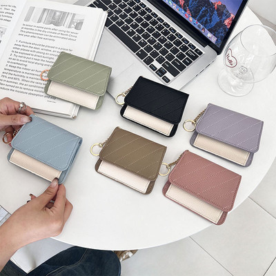 Thời Trang Phong Cách Ngắn Trifold Ví Nữ Móc Khóa Đa Năng Khóa Ví Đựng Tiền Xu