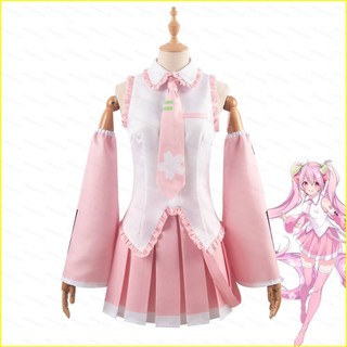 Ins 10 Cái / bộ Hatsune MIKU cosplay vải màu hồng váy MIKU Halloween trang phục dự tiệc váy mũ cà vạt Thời trang