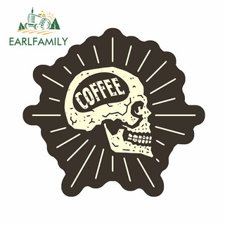 Earlfamily 13cm x 12.4cm Cà Phê Trên Não Đầu Lâu Xe Miếng Dán Cá Tính Campervan Kính Chắn Gió Thân Cây Tắc Xước Decal Kem Chống Nắng Nhãn Xe Hơi