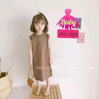 Đầm xuông bé gái, vải cotton,cổ tròn