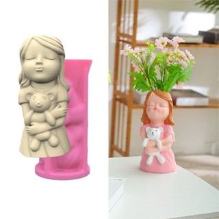 Joy gấu cô gái hình bình silicon khuôn để thủ công hộp đựng bút chì bê tông