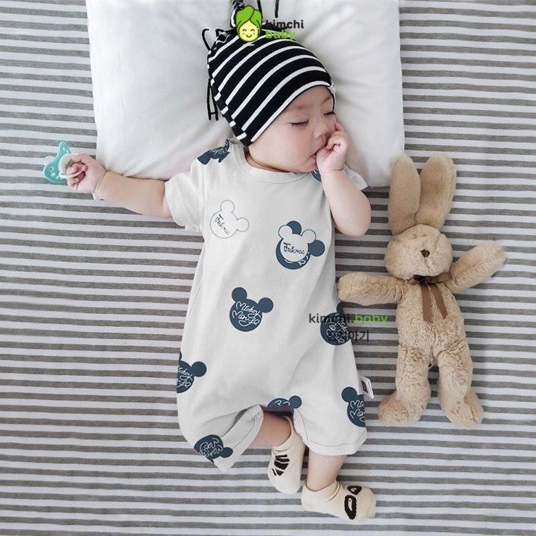 Body Đùi Cho Bé Trai, Bé Gái Sơ Sinh Từ 3 Đến 12kg KAMSAMITA Vải Cotton In Mickey XANH, Bodysuit Cho Bé Mặc Nhà S409