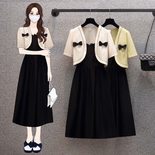 🌸Hàng Order🌸Sét Váy Đầm Bigsize Áo Dạ Phối Nơ Cách Điệu Kèm Váy Dây Dáng Xoè Tiểu Thư Nữ Tính🌸Hàng Quảng Châu