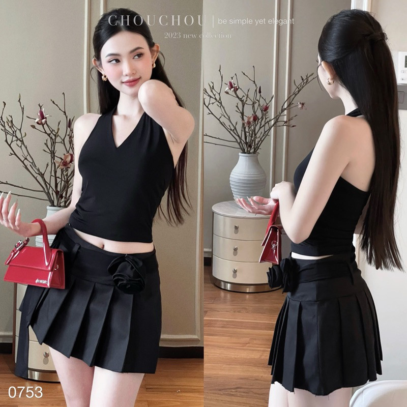 Set Yếm CV Hoa Chouchou - Đen