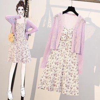 🌸Hàng Order🌸Sét Váy Đầm Bigsize Váy Dây Hoa Nhí Nhún Ngực Phối Áo Khoác Len Dài Tay Tiểu Thư Nữ Tính🌸Hàng Quảng Châu