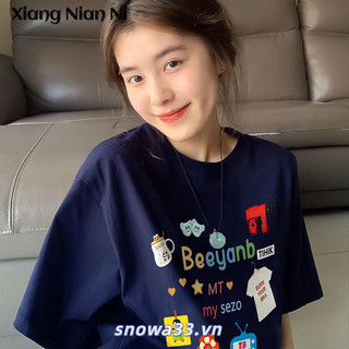 Xiang NIAN NI 2024 Áo thun ngắn tay mùa hè cotton nguyên chất mới phong cách Hàn Quốc dành cho nữ