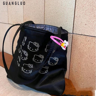Guangluo Túi lụa nữ Hàn Quốc mới Kitty Hot khoan in đầy đủ satin dễ thương cao cấp túi xách Tote mini cao cấp