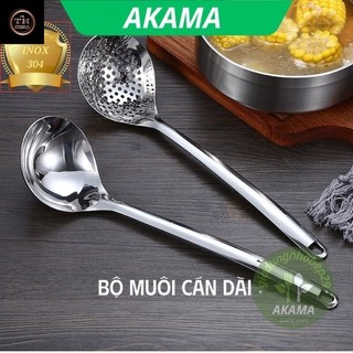 Muôi múc canh, vá chan canh inox, môi thủng ăn lẩu, cán dài sáng bóng