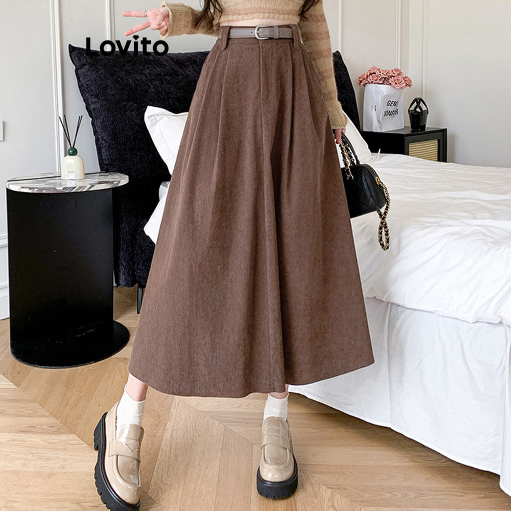 Lovito Váy có trơn thông thường cho nữ LNE33239 (Nâu/Đen)
