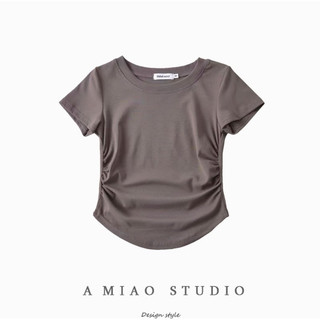 Áo thun cổ tròn nhún eo