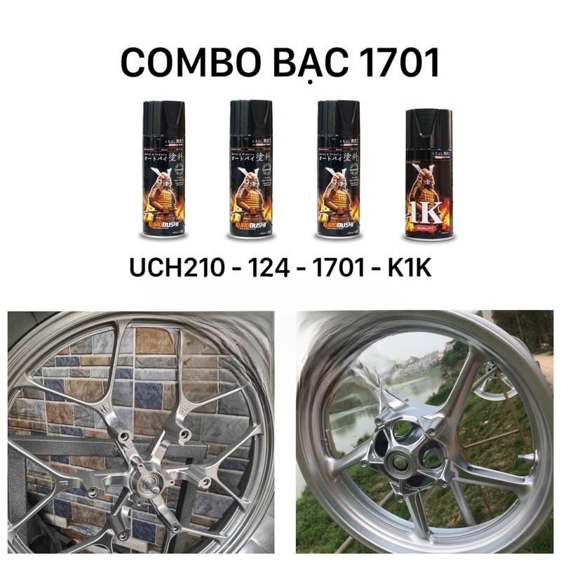 COMBO Sơn Samurai sơn cặp mâm màu Bạc ánh kim 1701 chuẩn quy trình samurai bền đẹp