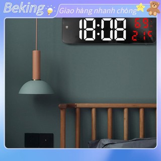 Beking Gương Đồng hồ LED kỹ thuật số lớn báo thức điện tử tại nhà Màn hình Cắm đồng treo tường
