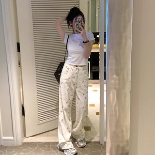 Suxi Dễ Thương In Hình Thường Ngày Phong Cách Hàn Quốc Thời Trang Đa Năng Cao Cấp Nữ Thẳng Rời Quần Jean 240330