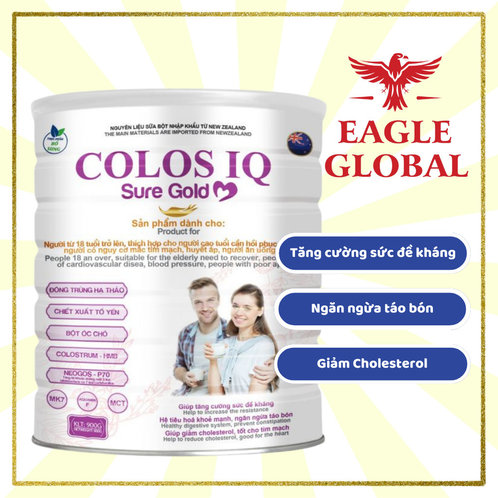 Sữa dinh dưỡng Colos IQ SURE GOLD tăng cường sức khoẻ tim mạch chiết xuất đông trùng hạ thảo và tổ yến Eagle Global