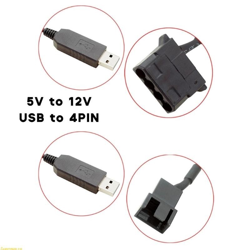 Đầu nối USB sang 4Pin 5V sang 12V tốt nhất với ON Switch Đầu nối cáp nguồn quạt PC