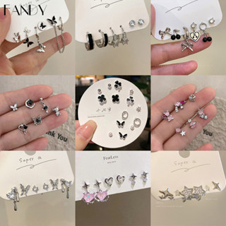 Bộ Bông Tai Bướm Hàn Quốc Ngọc Trai Zircon Cỏ Ba Lá Bông Tai Nữ Y2K Phụ Kiện Trang Sức