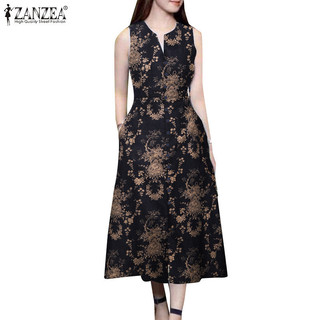 Zanzea Nữ Thời Trang Hàn Quốc In Hình Cổ Chữ V Trang Trí Khóa V V Váy Không Tay Chia